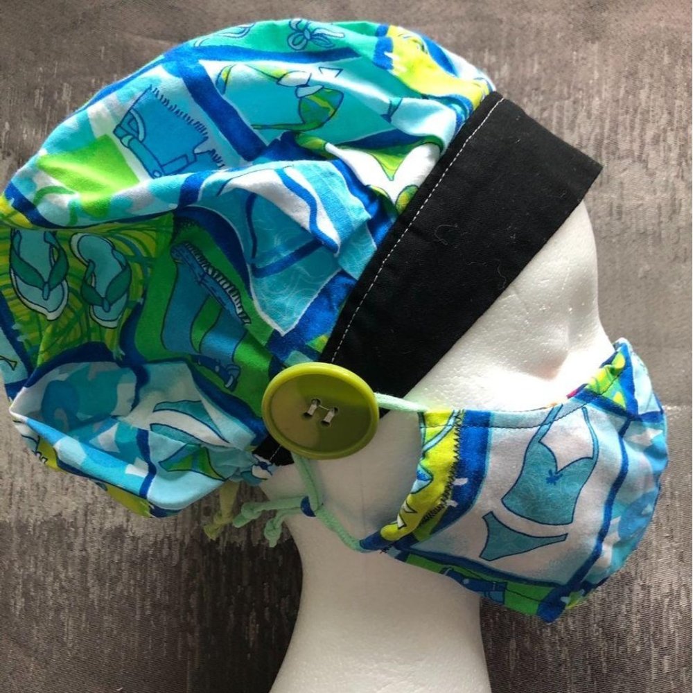 Women's Adjustable Surgical Bouffant /Cap w Buttons Swimsuit